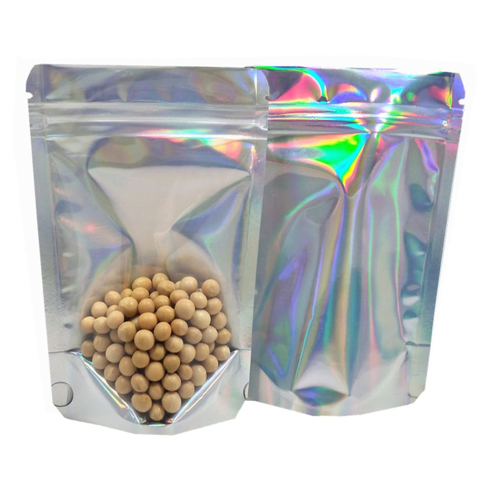 BAT Pack 50 Pieces 4.3x6.3 inch Resealable Stand Up Zipper Lock Bags Heat Seal Pouches Gusset Bottom Clear Foil Food Storage Packaging Bag