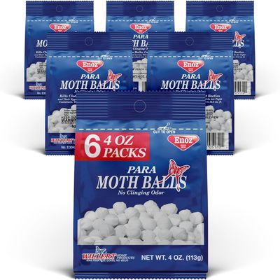 Enoz para Moth Balls for Closets and More - Kills Clothes Moths and Carpet Beetles - Moth Balls for Indoor Use - No Clinging Odor - 4 Oz, 6 Pack