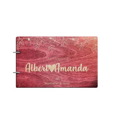 Just Customized Personalized Handmade Mr Mrs Wedding Guest Book for Bride and Groom Wood Alternative Custom Engraved Newlywed Marriage Album (Design 05, Rosewood)
