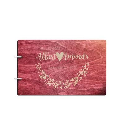 Just Customized Personalized Handmade Mr Mrs Wedding Guest Book for Bride and Groom Wood Alternative Custom Engraved Newlywed Marriage Album (Design 03, Rosewood)