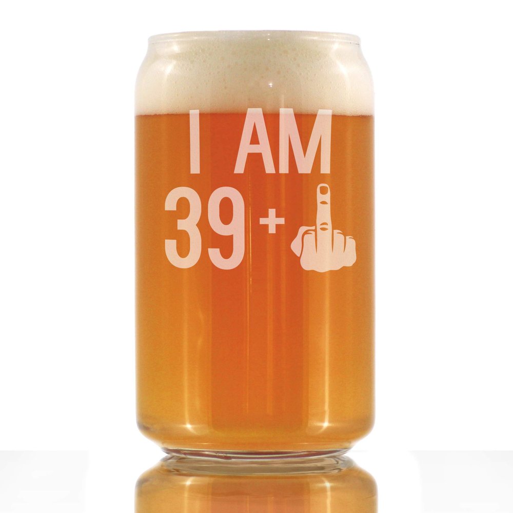 Bevvee I Am 39 + 1 Middle Finger - 16 oz Beer Can Pint Glass - Funny 40th Birthday Gifts for Men or Women Turning 40