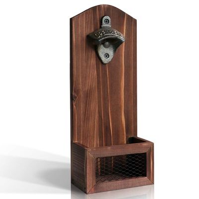Bottle Opener, Vintage Wooden Wall Mounted with Cap Collector Catcher, Ideal Gifts for Men and Beer Lovers, Use as Bar Decoration