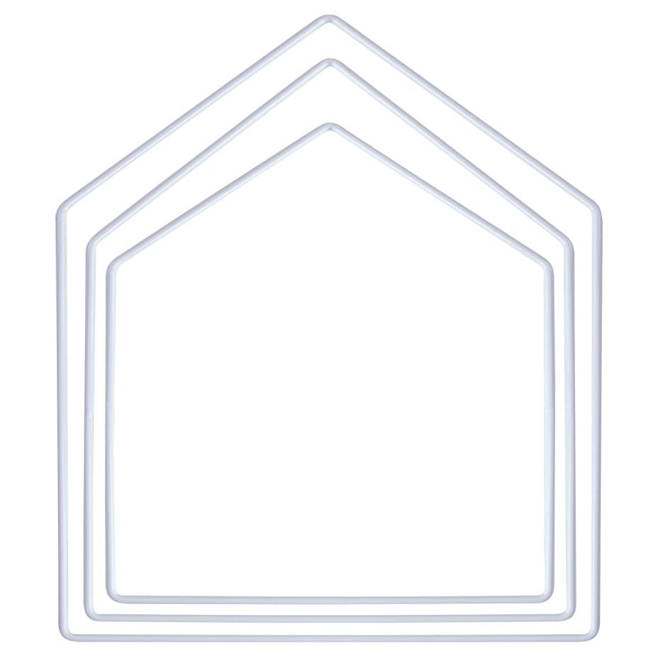 Rayher Metal Shapes House, White, Assorted, Box of 3, 1 x 19 cm, 23 cm, 27.5 cm, Metal Rings, Wire Shapes for Crafts, for Wrapping Technique, Floristry, Macrame Ring, 25223102