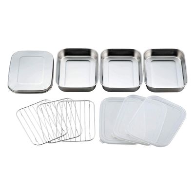 Shimomura Planning 31552 Deep Frying Bat, Set of 10 (Made in Japan), Convenient for Preparing, Divided with Lid, Cooking, Tempura, Corner Bat, Shallow Type, Stainless Steel, Mama Cook, Tsubamesanjo