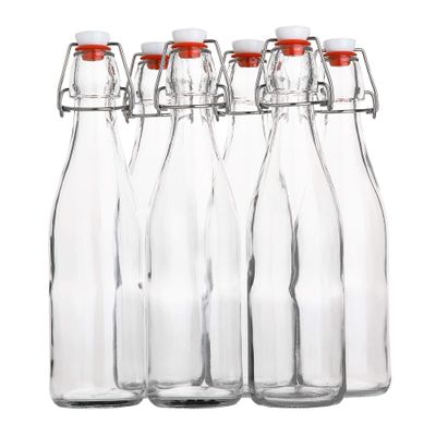 AYL Flip Top Glass Bottle [16 fl. oz./Pack of 6] Swing Top Brewing Bottle with Stopper for Beverages, Oil, Vinegar, Kombucha, Beer, Water, Soda, Kefir Airtight Lid & Leak Proof Cap Clear