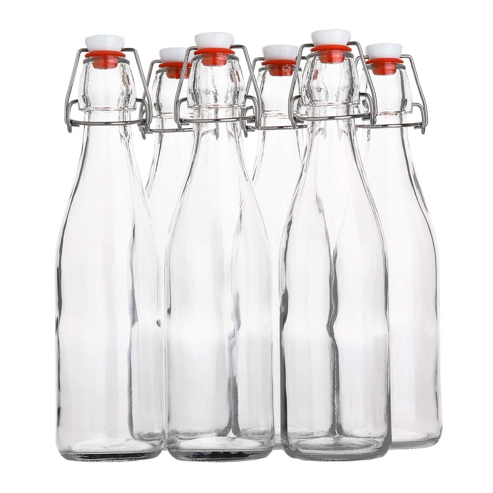 AYL Flip Top Glass Bottle [16 fl. oz./Pack of 6] Swing Top Brewing Bottle with Stopper for Beverages, Oil, Vinegar, Kombucha, Beer, Water, Soda, Kefir Airtight Lid & Leak Proof Cap Clear