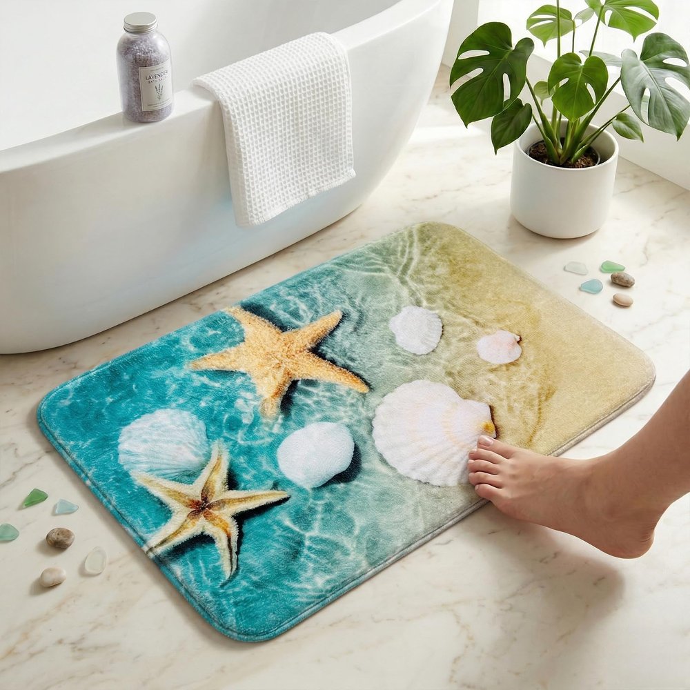 WODEJIA Bathroom Anti-Slip Floor mat Beach Starfish Carpt 24x16 Inches
