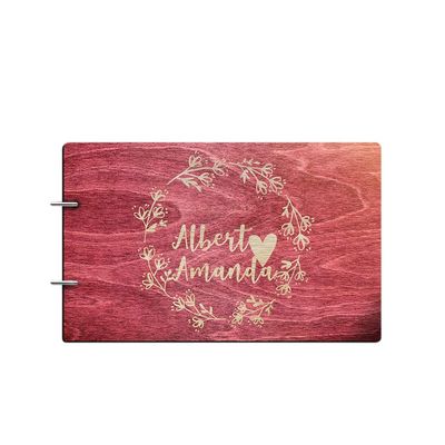 Just Customized Personalized Handmade Mr Mrs Wedding Guest Book for Bride and Groom Wood Alternative Custom Engraved Newlywed Marriage Album (Design 01, Rosewood)