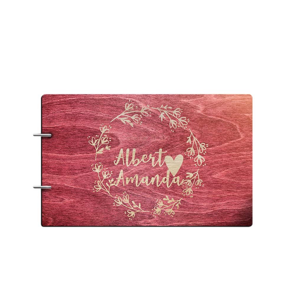Just Customized Personalized Handmade Mr Mrs Wedding Guest Book for Bride and Groom Wood Alternative Custom Engraved Newlywed Marriage Album (Design 01, Rosewood)