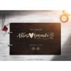 Just Customized Personalized Handmade Mr Mrs Wedding Guest Book for Bride and Groom Wood Alternative Custom Engraved Newlywed Marriage Album (Design 09, Chocolate Walnut) view 2