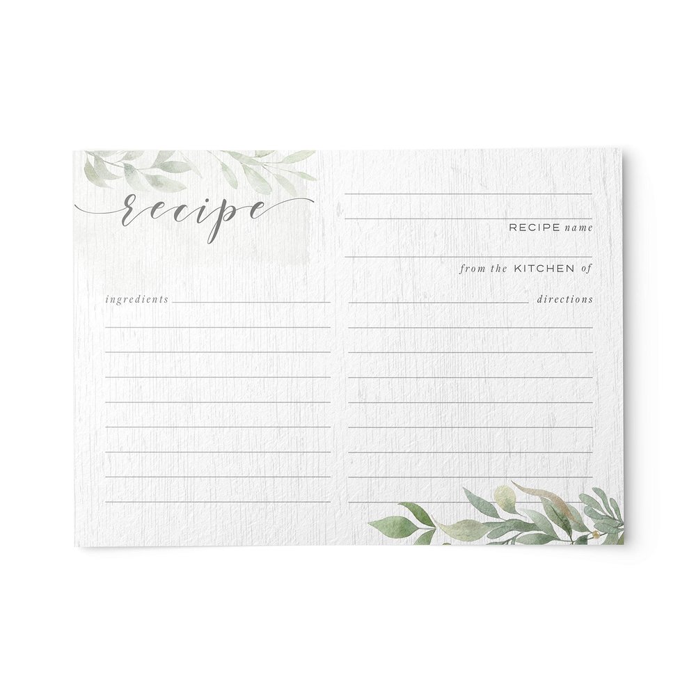 Farmhouse Greenery Recipe Cards from Dashleigh, 48 Cards, 4x6 inches, Sage Green and White, Water-Resistant and Double-Sided (Farmhouse Recipe Cards)