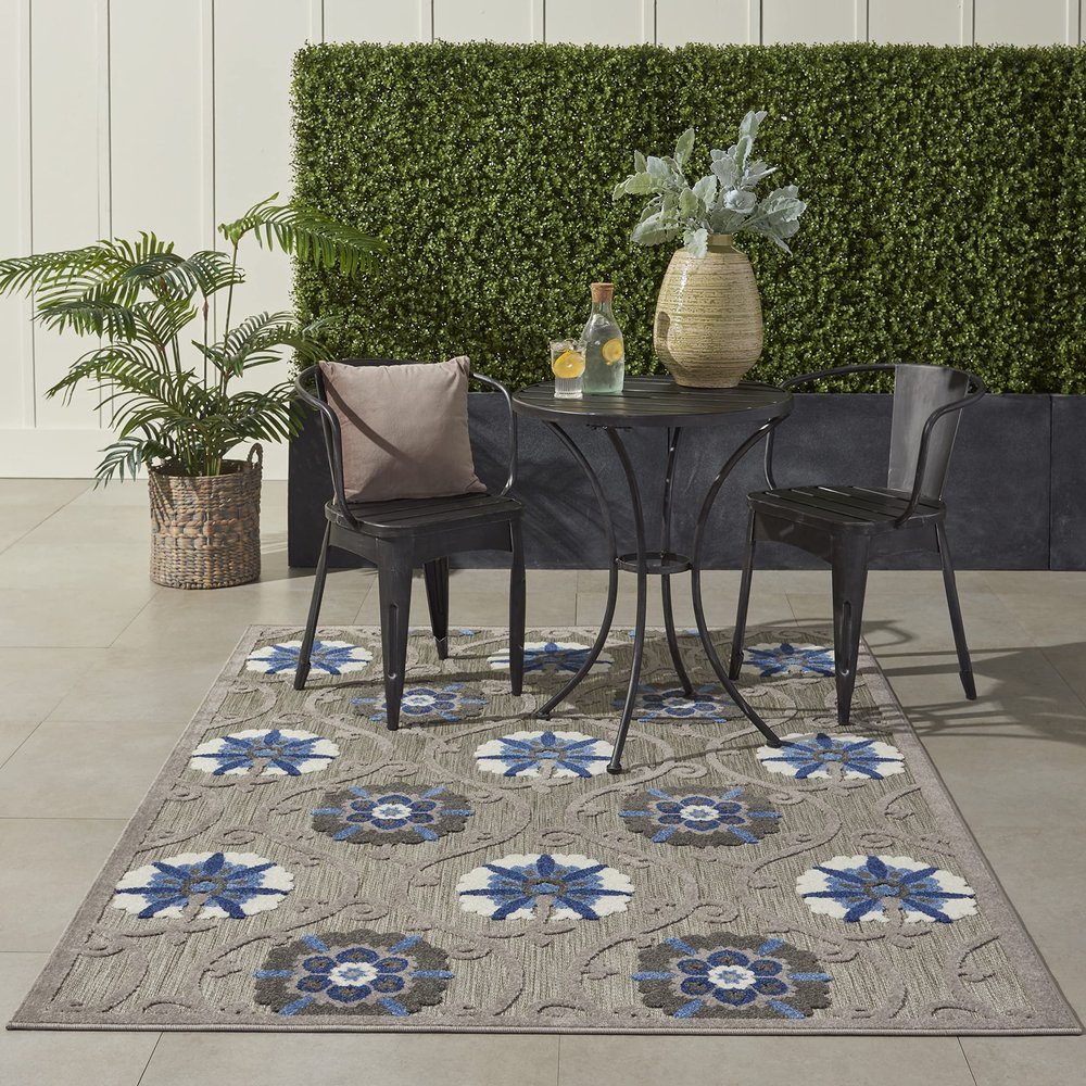 Nourison Home Aloha Grey Blue 5'3" x 7'5" Area Rug - Easy Clean, Non Shedding, Bed Room, Living Room, Dining Room, Kitchen (5' x 8')
