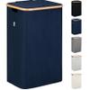 LONBET Laundry Basket with Lid, Made from Breathable Fabric | Aesthetic Clothes Hampers for Laundry with Side Handles & Sturdy Bamboo Frame (26 Gallons - Single, Blue) view 1