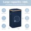 LONBET Laundry Basket with Lid, Made from Breathable Fabric | Aesthetic Clothes Hampers for Laundry with Side Handles & Sturdy Bamboo Frame (26 Gallons - Single, Blue) view 3