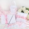 Engerla Bridal Five Wedding Accesorries Sets Pink Wedding Guest Wedding Ceremony Supplies Party Favor Sets Wedding Flower Girl Basket Guest Book Pen with Ring Pillow and Garter view 2