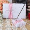 Engerla Bridal Five Wedding Accesorries Sets Pink Wedding Guest Wedding Ceremony Supplies Party Favor Sets Wedding Flower Girl Basket Guest Book Pen with Ring Pillow and Garter view 4