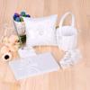 Engerla Bridal Five Wedding Accesorries Sets White Wedding Guest Wedding Ceremony Supplies Party Favor Sets Wedding Flower Girl Basket Guest Book Pen with Ring Pillow and Garter view 2