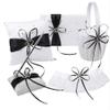 Engerla Bridal Five Wedding Accesorries Sets Black Wedding Guest Wedding Ceremony Supplies Party Favor Sets Wedding Flower Girl Basket Guest Book Pen with Ring Pillow and Garter view 1