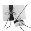 Engerla Bridal Five Wedding Accesorries Sets Black Wedding Guest Wedding Ceremony Supplies Party Favor Sets Wedding Flower Girl Basket Guest Book Pen with Ring Pillow and Garter view 2
