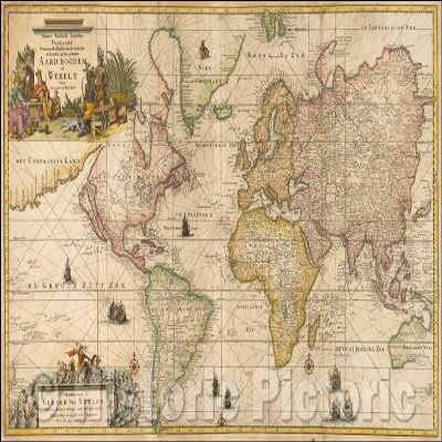 Historic Map - [World Sea Chart] Nieuwe Wassende Graaden Paskaart Vertoonende Alle de Bekende Zee :: Sea Chart of The World, Shows California as an Island, 1720 - Vintage Wall Art 75in x 44in