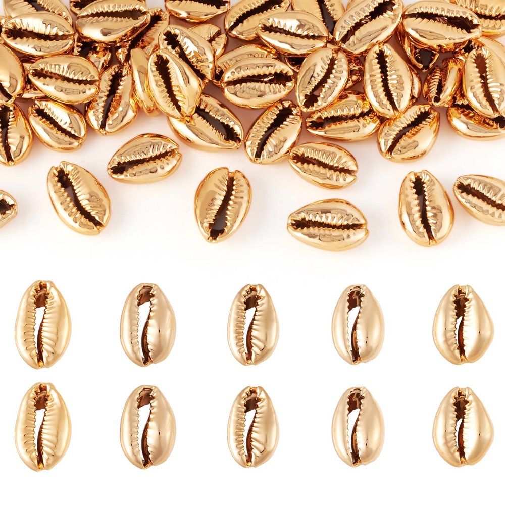 Light Gold Cowrie Seashells Craftdady 50Pcs Metallic Sea Animal Shell Beads for Beach Ocean Summer Jewelry Craft Making Vase Filler Fish Tank Home Party Wedding Decoration