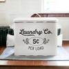AuldHome Design Farmhouse Laundry Powder Container, White Enamelware Detergent Bin w/ Scoop view 2