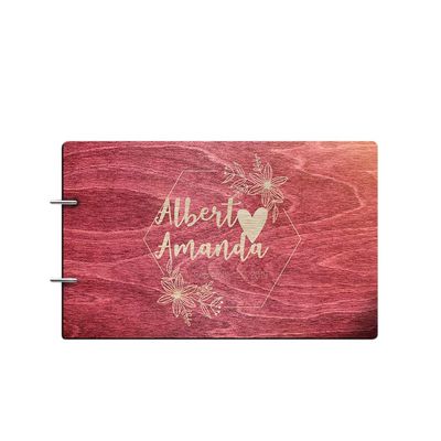 Just Customized Personalized Handmade Mr Mrs Wedding Guest Book for Bride and Groom Wood Alternative Custom Engraved Newlywed Marriage Album (Design 06, Rosewood)