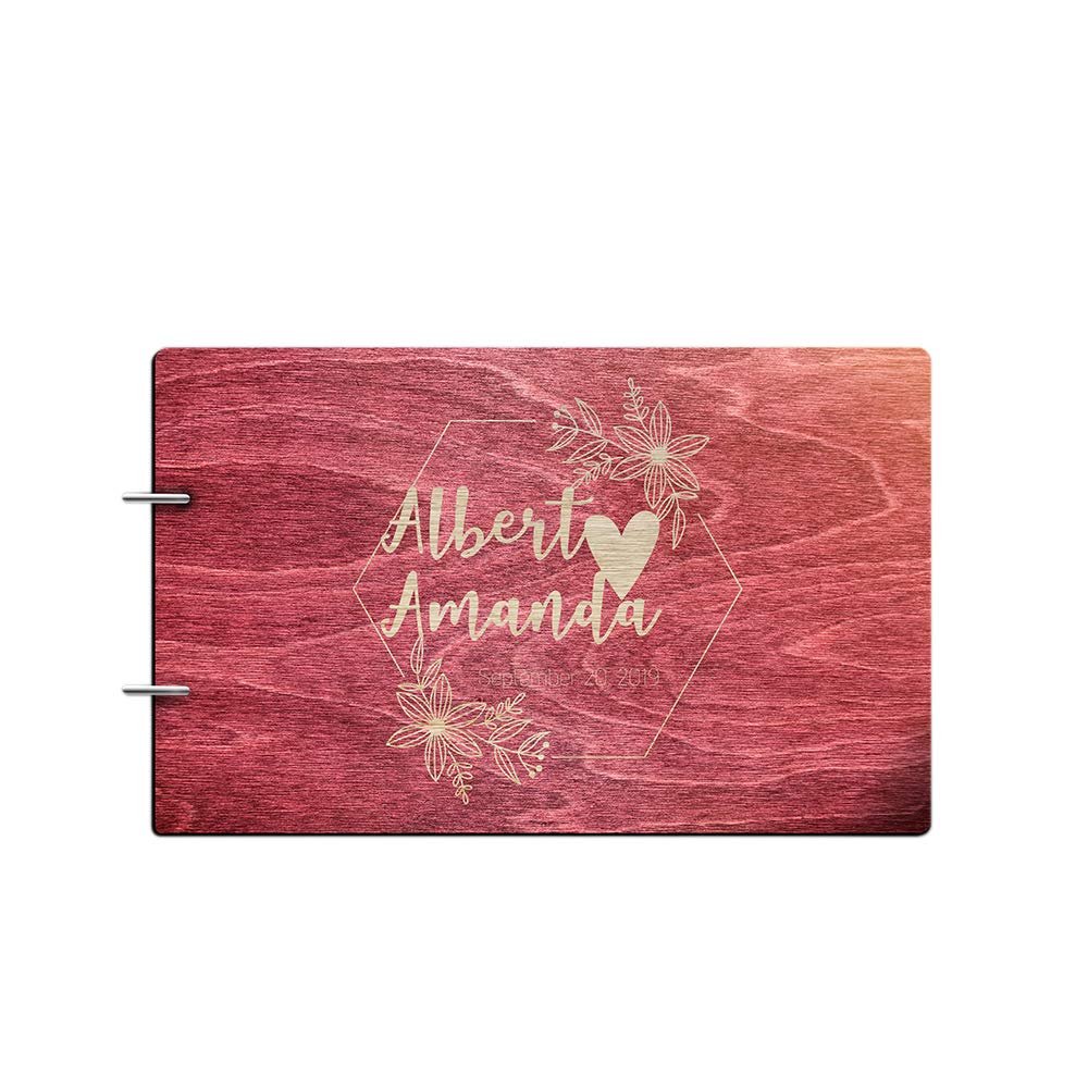 Just Customized Personalized Handmade Mr Mrs Wedding Guest Book for Bride and Groom Wood Alternative Custom Engraved Newlywed Marriage Album (Design 06, Rosewood)