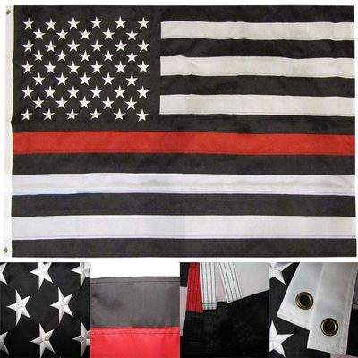 American Wholesale Superstore 3x5 USA Thin Red Line Fire Fighter Dept Department Memorial 3'x5' 210D Nylon Embroidered Premium Quality Heavy Duty Flag (RUF)
