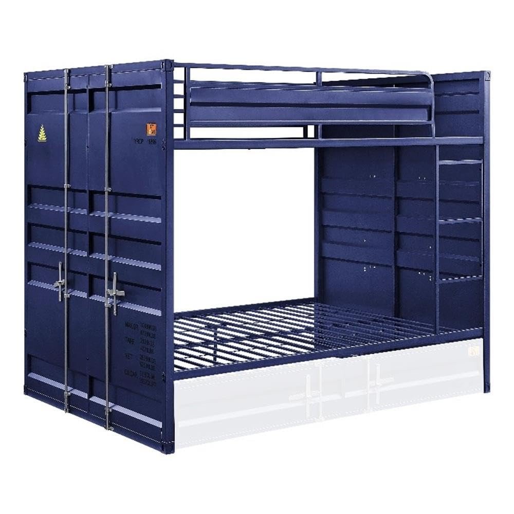 Acme Cargo Full Over Full Bunk Bed with Built-in Ladder in Blue Metal