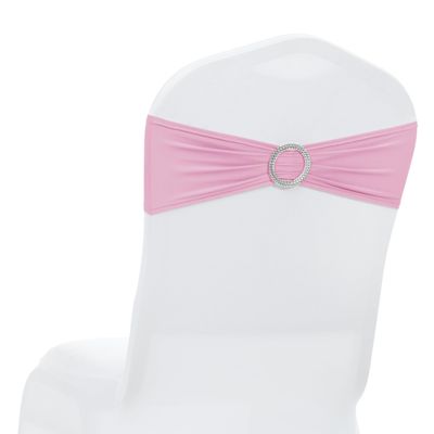MDS Pack of 75 Spandex Chair Sashes Bow Premium Stretch Chair Cover Band with Buckle Slider Universal fits Elastic Dining Chair Ties for Wedding Party Banquet Events Decoration - Blush Pink
