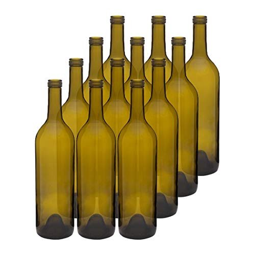 750 ml Antique Green Glass Claret Wine Bottles, Cork Finish Case 12 by Berlin Packaging