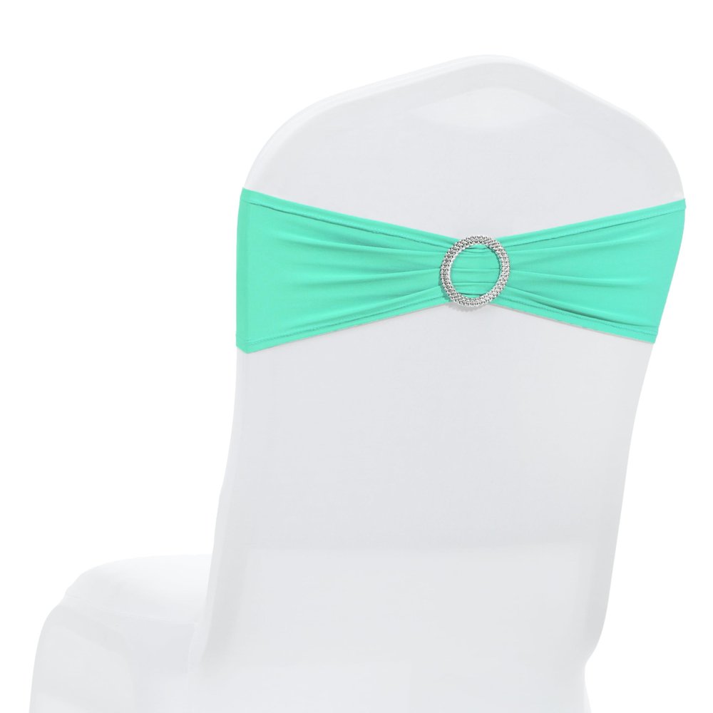 MDS Pack of 10 Spandex Chair Sashes with Slider Buckle for Wedding & Event Decor, Reusable Stretch Chair Bows Bands for Banquet Chair Cover, Reception, Baby Shower, Birthday Party - Sea Green