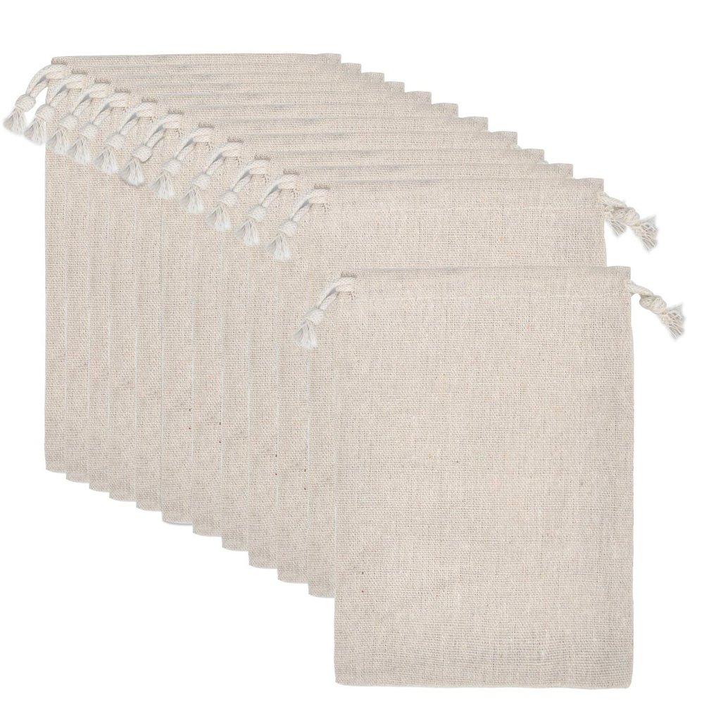 calary 50pcs 5x6.9 Inch Double Canvas Drawstring Bag Cotton Pouch Gift Sachet Bags Muslin Reusable Tea Bag