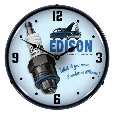 Edison Spark Plugs LED Wall Clock, Retro/Vintage, Lighted, 14 inch