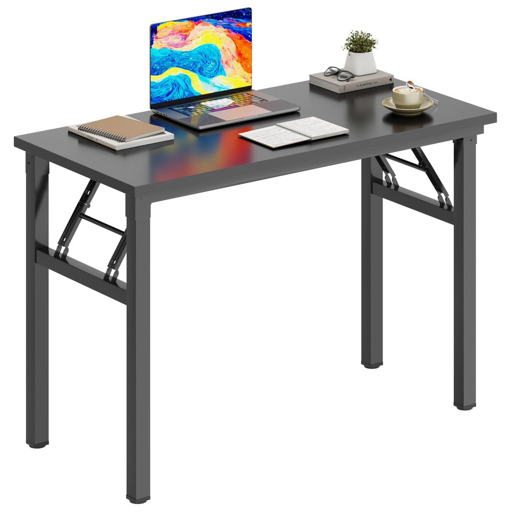 DlandHome Folding Desk Small Desk 31.5 inches Computer Desk for Home Office Folding Table Writing Table for Small Spaces No Assembly Required Black & Black Frame