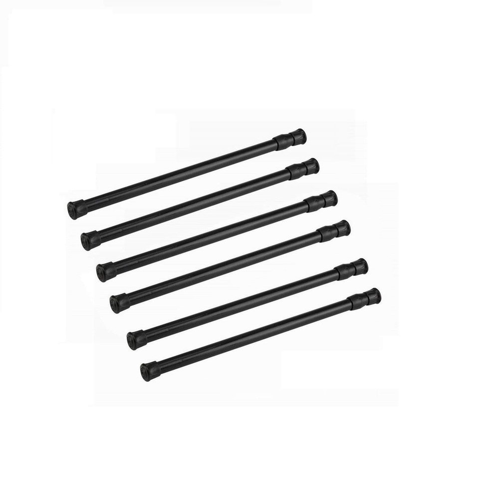 6 Pack Tension Rods, Adjustable Spring Steel Cupboard Bars Tension Curtain Rod Shower Rod Extendable Width 15.7-28 Inches (Black)