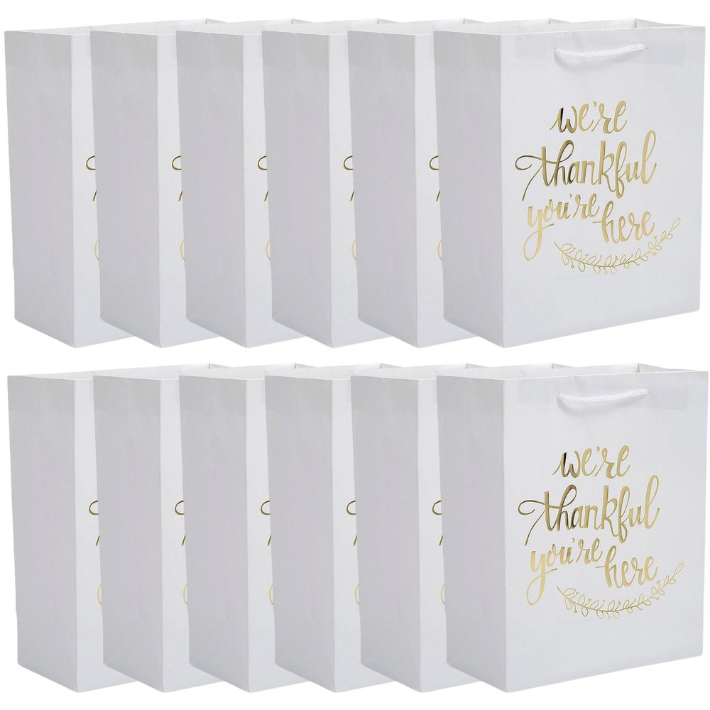 THANKFUL WHITE W/GOLD FOIL KRAFT BAGS