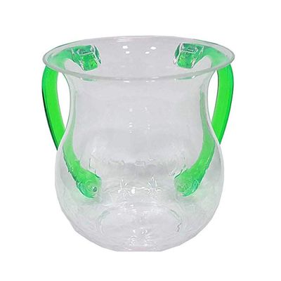 Acrylic Hand Washing Cup for Judaica Al Netilat Yadayim - Dual Handles for the Hand Washing Ritual (Clear & Green)