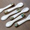 DUEBEL Set of 6 Mother of Pearl MOP Caviar Spoons with Green Abalone Decoration for Caviar, Egg, Icecream, Coffee Serving (White, 9x2.4cm) view 1