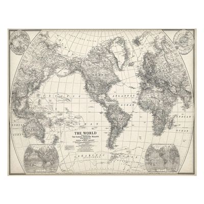 1922 World Map Black and White Print - Great Home Office and School Decor, Classroom Classic Wall Poster, Great Gift for Map Collectors and Travelers, Choose Unframed Vintage Poster or Canvas Prints