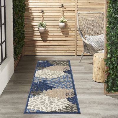 Nourison Home Aloha Indoor/Outdoor Blue/Multicolor 2'3" x 8' Area Rug, Tropical, Botanical, Easy Cleaning, Non Shedding, Bed Room, Living Room, Dining Room, Deck, Backyard, Patio (2x8)