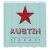 Ambesonne Austin Shower Curtain, Texas Wording with a Star State Country Symbolic Design, Cloth Fabric Bathroom Decor Set with Hooks, 69" W x 84" L, Ruby Pale Seafoam view 2