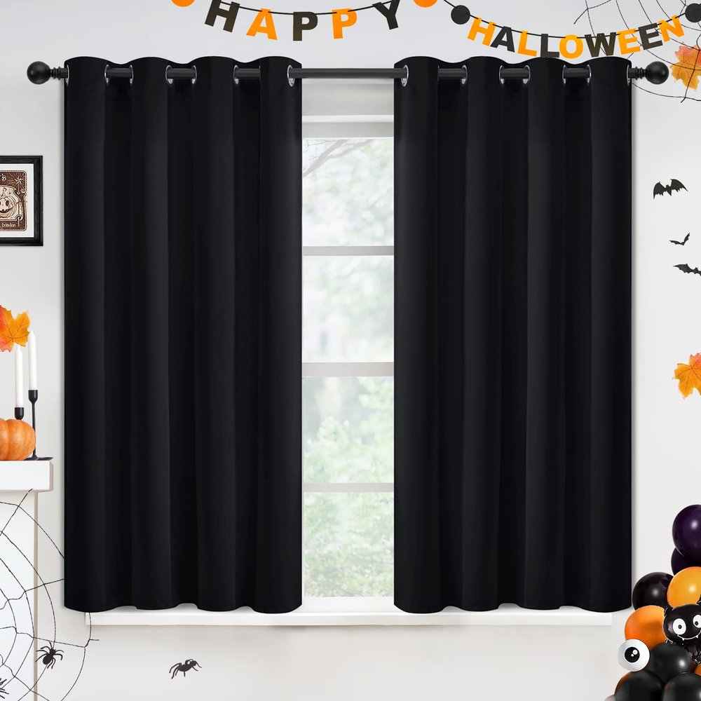 Yakamok Blackout Curtains for Bedroom,Thermal Insulated Blackout Grommet Top Drapes for Living Room,Black,52x45 Inch, 2 Panels