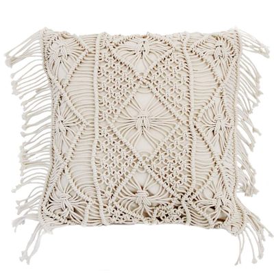 18'' Handwoven Macrame Rope Throw Pillow Cover Case Tassel Knitted Decorative Square Cushion Case Pillowcase for Sofa Bedroom Car Couch Chair,Bohemian Style Home Decor