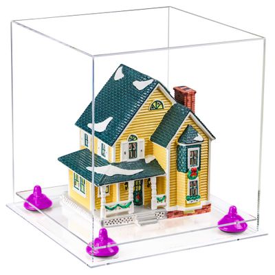 Better Display Cases Versatile Clear Acrylic Display Case - Medium Square Box with Purple Risers and Clear Base 11" x 11" x 11" (A001-PR)