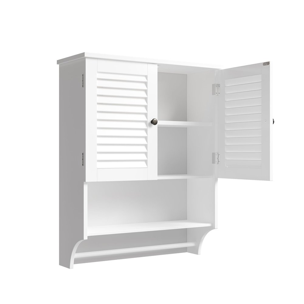ChooChoo Medicine Cabinet with Towels Bar, 23.6" L x 8.8" W x 29.5" H MDF Material Bathroom Wall Cabinet, 2 Doors Over The Toilet Space Saver Storage Cabinet with Large Space, White