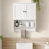 ChooChoo Medicine Cabinet with Towels Bar, 23.6" L x 8.8" W x 29.5" H MDF Material Bathroom Wall Cabinet, 2 Doors Over The Toilet Space Saver Storage Cabinet with Large Space, White view 2