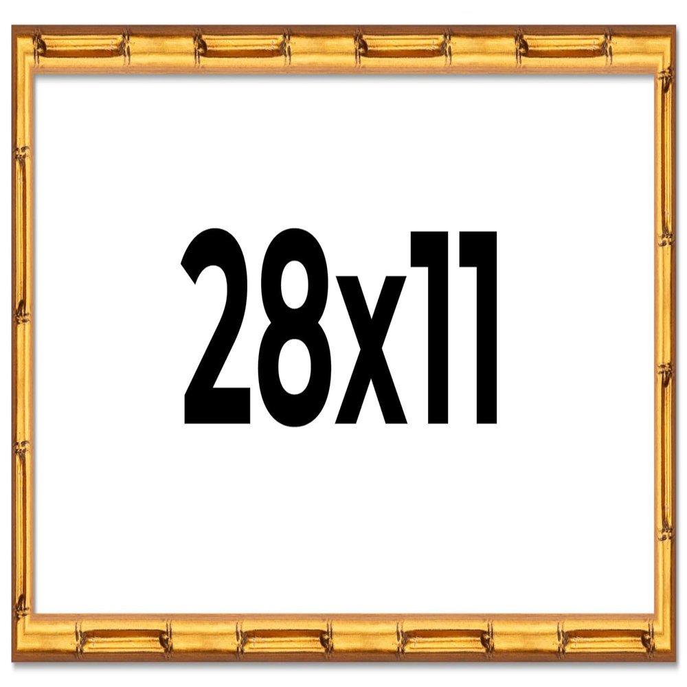 CountryArtHouse 28x11 Frame Gold Bamboo Solid Wood Picture Frame | Includes UV Acrylic Plexiglass, Acid Free Foam Backing Board and Hanging Hardware | 1 Inch Moulding Width