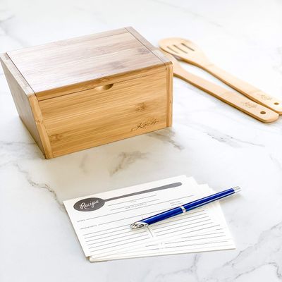 Kozy Kitchen Recipe Card Box 100% Natural Bamboo Recipe Organizer Wooden Finish Recipe Card Holder (Natural Bamboo)